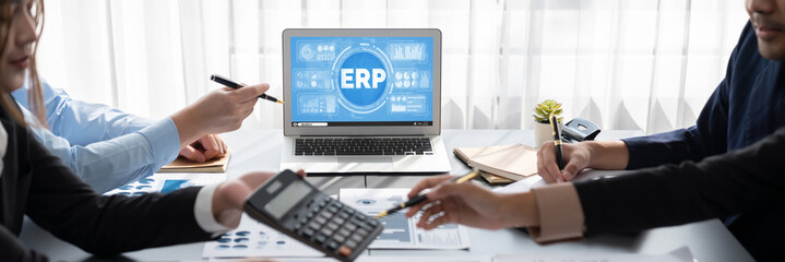 Business intelligence and data analysis concept. Analyst team working on financial data analysis...