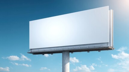 Obraz premium Large Empty Billboard Signboard Mounted on Metal Pole with Bright Blue Sky.