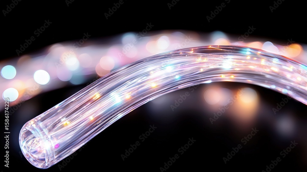 Poster cable with flexible connection. lighted flexible wire with blurred colorful bokeh background creatin