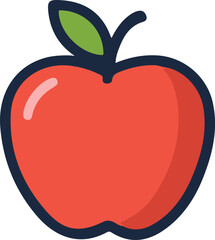 A simple red apple icon with a green leaf isolated on a white background