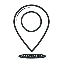 Minimalistic black and white map pin icon for location and navigation concept. Hand drawn vector illustration