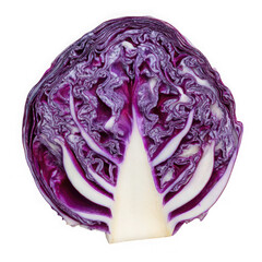Obraz premium Close up of a vibrant red cabbage half showing intricate purple and white layers isolated on transparent background
