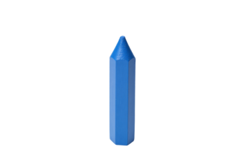 a blue pencil is standing upright on a white surface