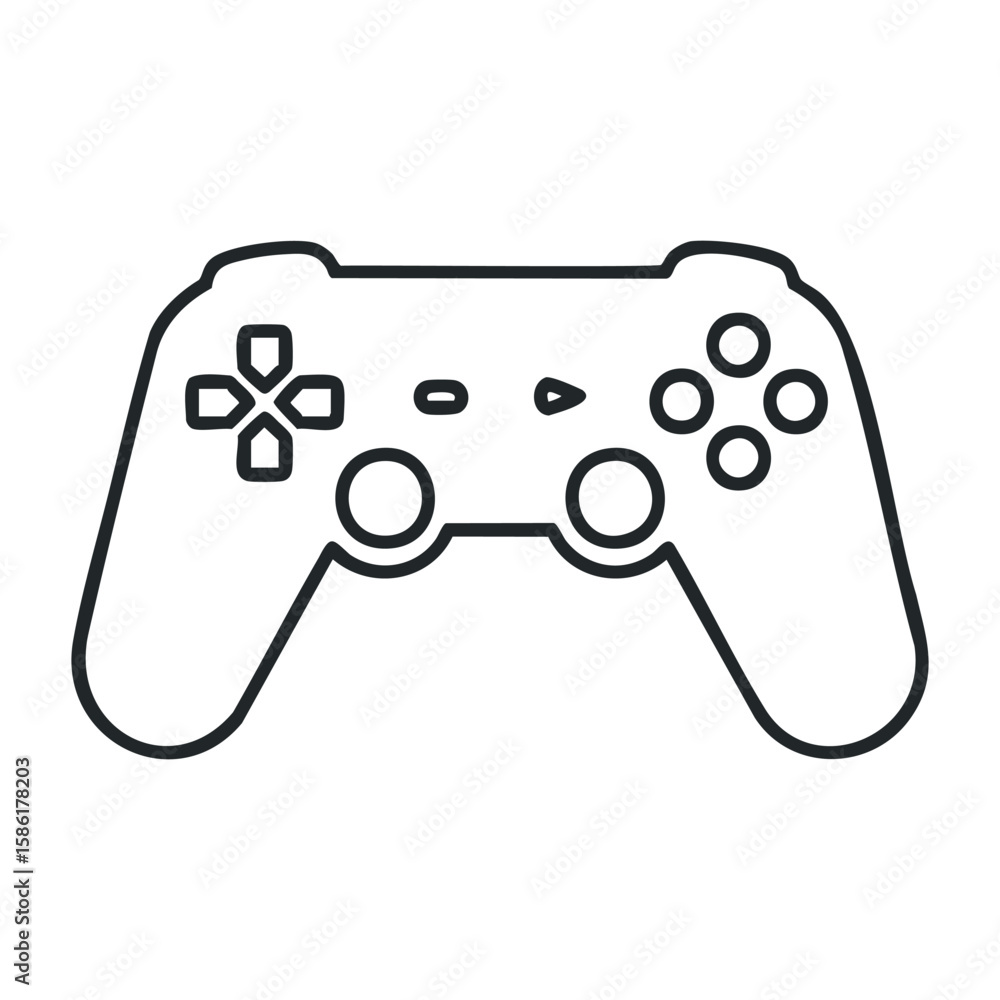 Poster video game controller outline with joystick and button details for console gaming. outline vector il