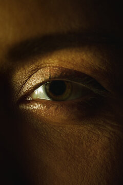 Detailed close up of a woman eye in soft lighting