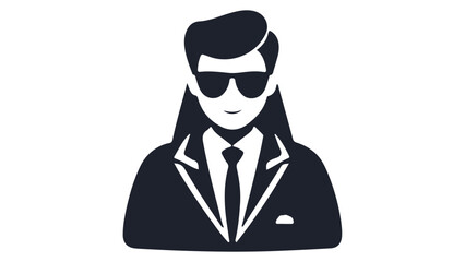 businesswoman in suit and glasses black and white icon
