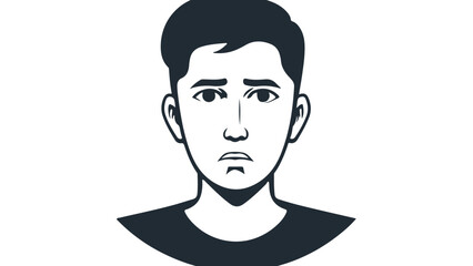 portrait of a man with sad face black and white vector illustration
