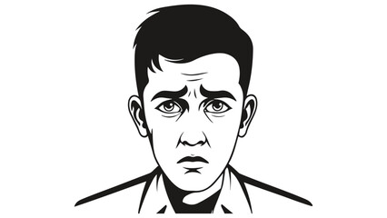 portrait of a young man with sad face black and white illustration
