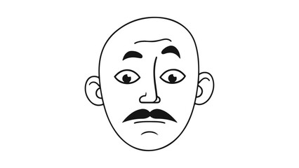 face of a man with interested expression simple line art in vector, simple man face with mustache and amazed face expression vector line art illustration