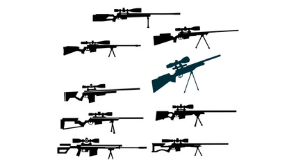 black and white shapes of sniper rifle silhouettes vector illustrations