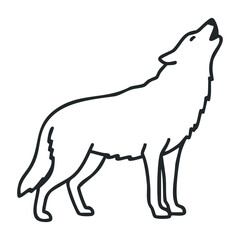 Howling wolf outline drawing silhouette in simple black and white style. Outline vector illustration