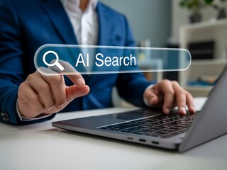 Ai search concept using laptop for business and technology with ai search bar