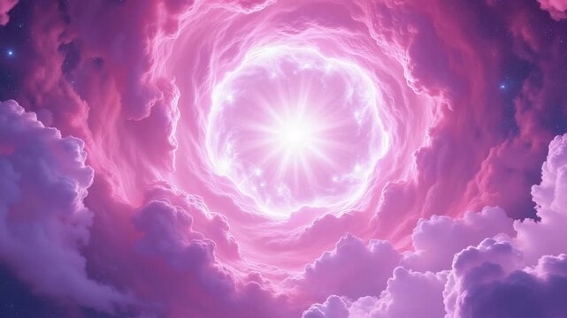 Aerial shot with surreal cloudscape and portal to another dimension and realm of gods, fantasy background