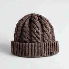 Brown cable knit winter beanie hat image