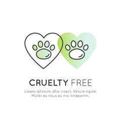 Eco-label with cruelty free, vegan, green product, and 100% natural concepts. Vector badges for sustainable, ethical, plant-based, and animal-friendly packaging outline icon design, animal testing 