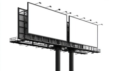 Obraz premium Large Empty Billboards Standing on Tall Support Structure for Advertising.