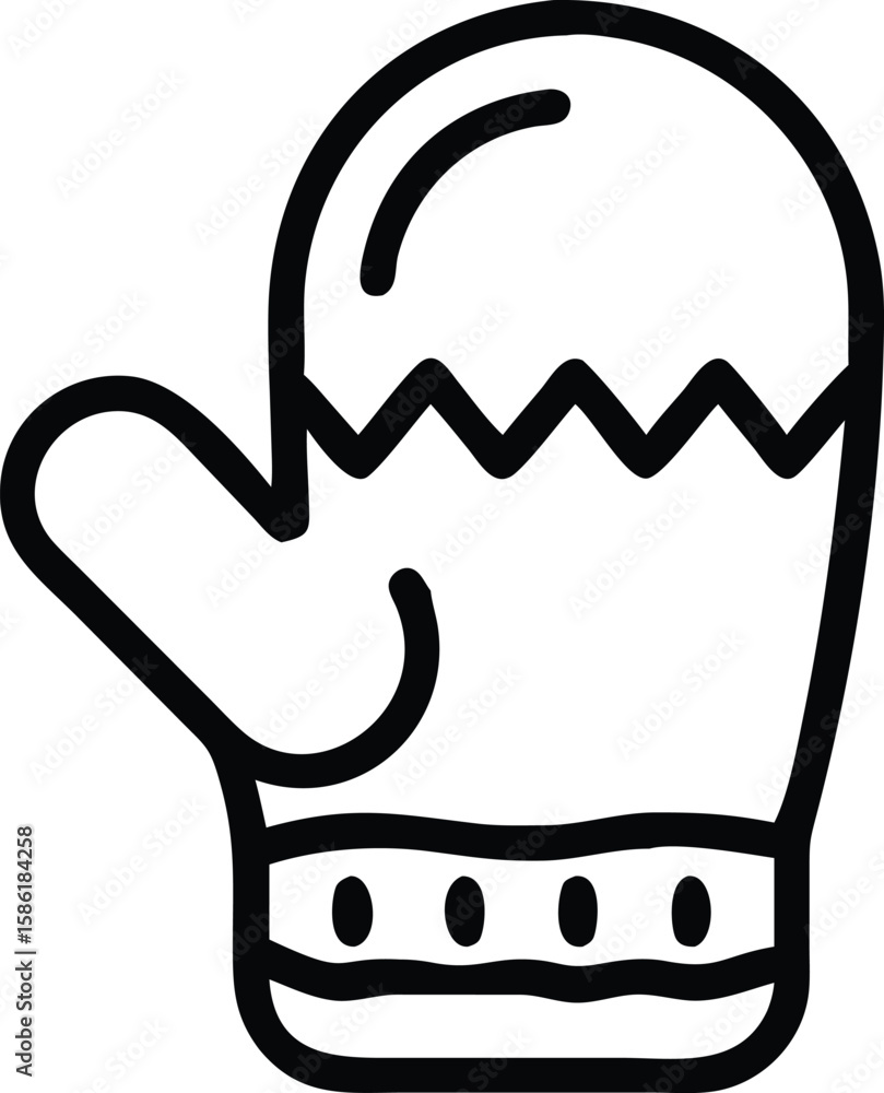 Poster winter mitten outline icon with zig zag and circles pattern for holiday design