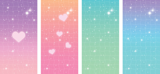Dreamy Pastel Gradient Backgrounds with Hearts, Stars, and Grid Texture