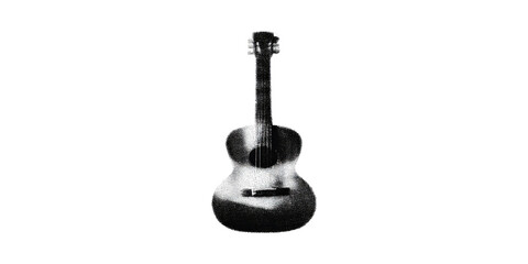Obraz premium Vintage Acoustic Guitar In Halftone. Musical Instrument Illustration Isolated On Transparent Background