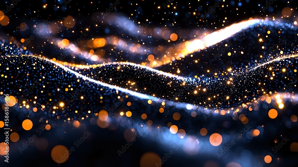 Poster magical glowing waves with sparkles and bokeh lights against dark background create dreamy cosmic at