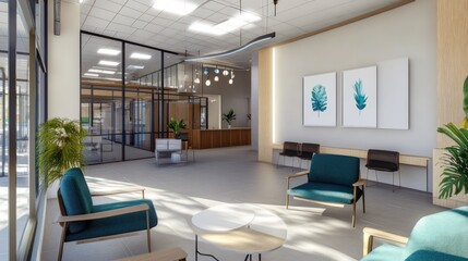 Modern, spacious lobby with comfortable seating and natural light