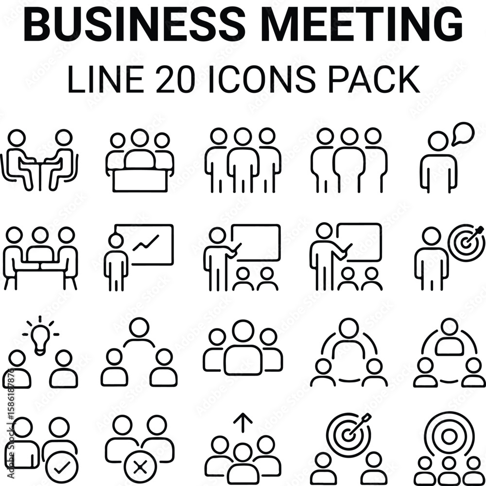 Poster business and web icon set in modern vector style