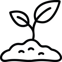 Young sprout emerging from soil in line art style for gardening and nature illustrations