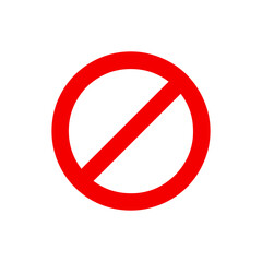 Red circle with a line through it. Red crossed out circle icon