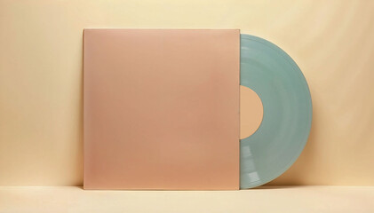 Beige replica record cover with light blue record inside.