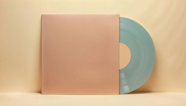 Beige replica record cover with light blue record inside.