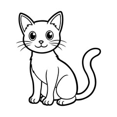 Adorable Cartoon Kitten Sitting with Bright, Wide Eyes - Sweet Black and White Vector Graphic for Youthful Content