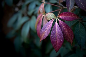 Obraz premium CloseUp Captivating Foliage Displaying Autumnal Hues and Intricate Vein Patterns