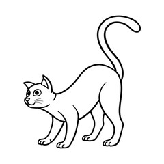 Amused Cartoon Cat with Arched Back and Playful Gaze - Expressive Black and White Vector Art for Fun Pet Illustrations