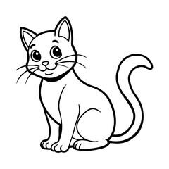 Obraz premium Content Cartoon Cat Sitting with Gentle Smile and Perky Ears - Minimalist Black and White Vector Art for Everyday Pet Themes
