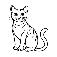 Elegant Striped Cat Sitting Gracefully with Expressive Eyes - Professional Black and White Vector Graphic for Animal-Related Branding