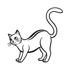 Alert and Curious Cat with Arched Back - Dynamic Black and White Vector Outline for Playful Animal Graphics