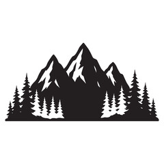 Winter mountain landscape vector illustration with snow-covered trees