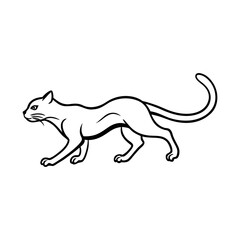 Sleek and Graceful Feline in Stride - Dynamic Black and White Vector Illustration for Elegant Animal Themes