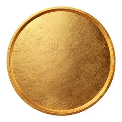 Blank solid gold coin, top down view on a white background