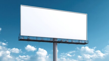 Fototapeta premium Large Blank Outdoor Billboard Signboard High Above Ground Against Blue Sky.