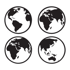 Vector earth globe set illustrating continents and global travel on a 3D sphere