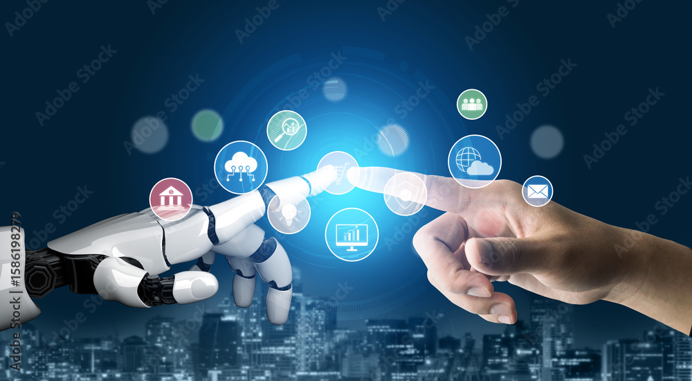 Aufkleber ai assists in organizing and visualizing a digital ecosystem of business icons to represent key serv