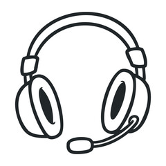 Monochrome headset with microphone for gaming and communication. Hand drawn vector illustration