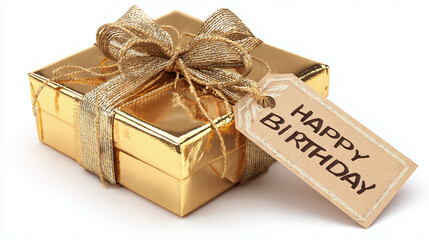 Fine chocolate gift box with golden wrapper and birthday tag, sweet and classy, transparent background