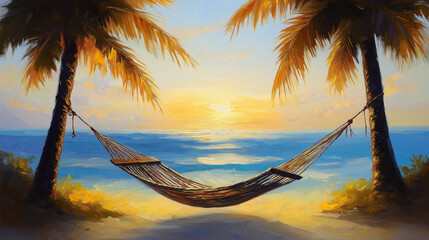 hammock between palm trees beach background for summer