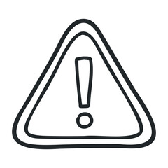 Warning sign: black exclamation mark in triangle for cautionary alerts. Hand drawn vector illustration