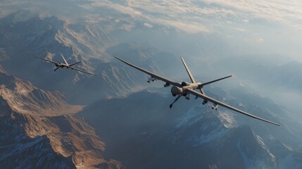 Advanced combat drones maneuvering in the skies  a new era of aerial warfare technology