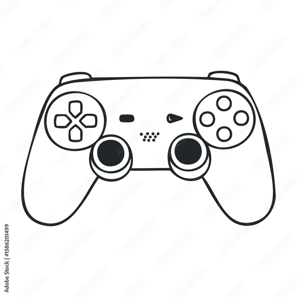 Poster outline of video game controller with dual analog sticks and buttons. hand drawn vector illustration