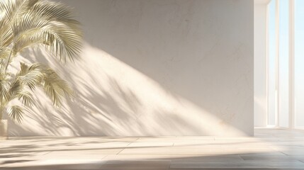 Bright Modern Interior Room with Natural Sunlight Casting Shadows and Minimal Design.