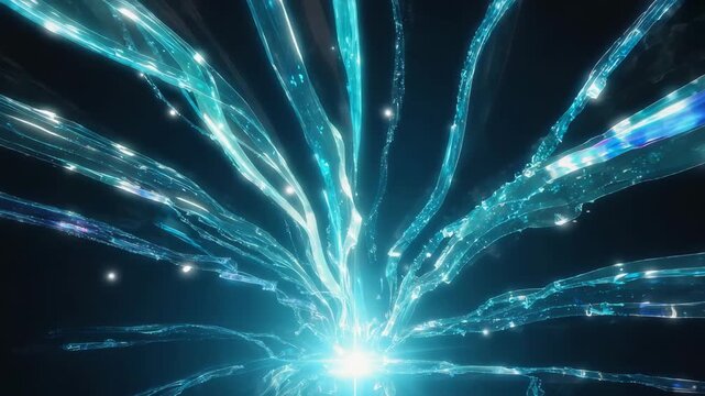 neon digital art capturing fluid motion through light trails and particle effects. abstract background